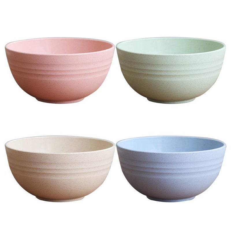 UPSTYLE Healthy Wheat Straw Plastic Noodle Soup Bowl Rice Fruit Bowl for Children Support Microwave (4 pack, size 5.9inch) - Image 1